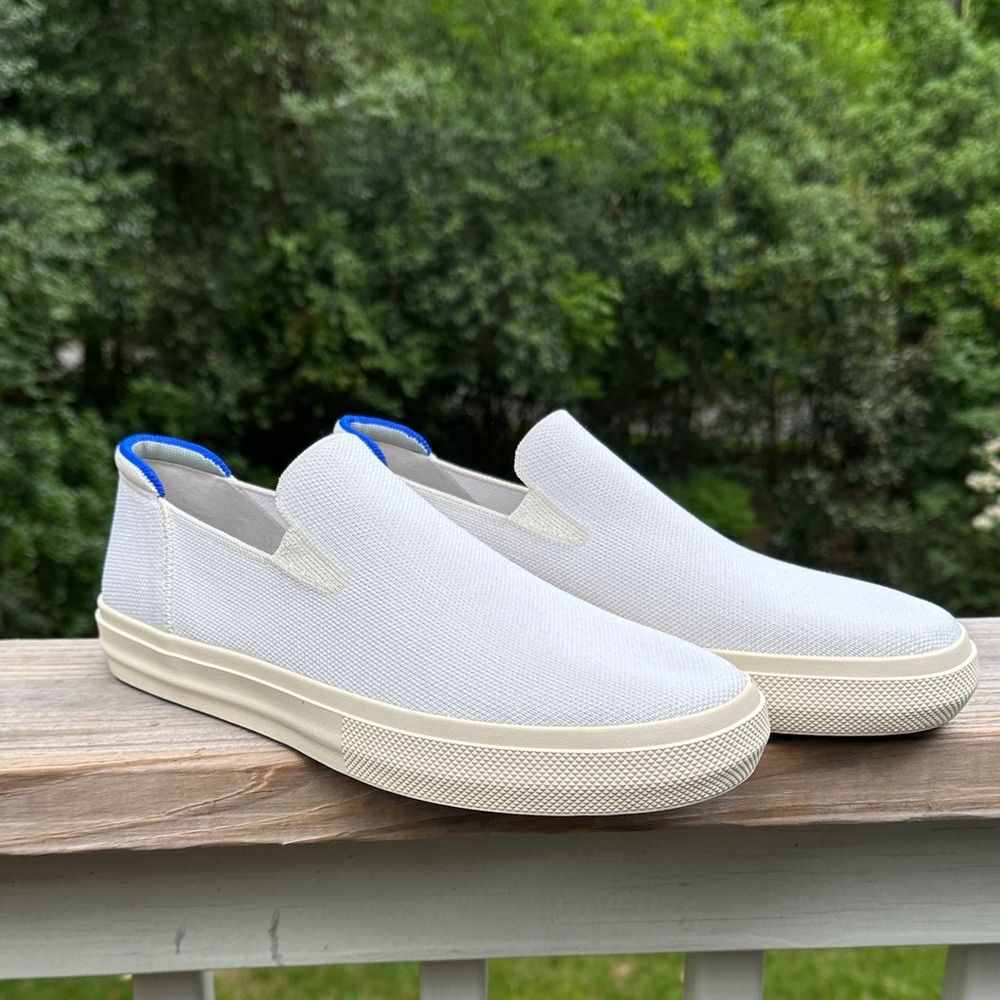 Rothy's White Slip-On Loafers with Blue Heel Trim